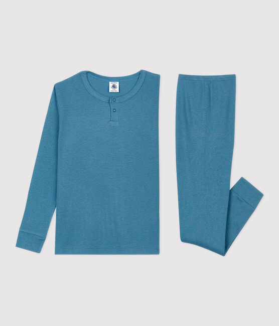Pigiama bambina/bambino tinta unita in cotone e Lyocell blu POLOCHON